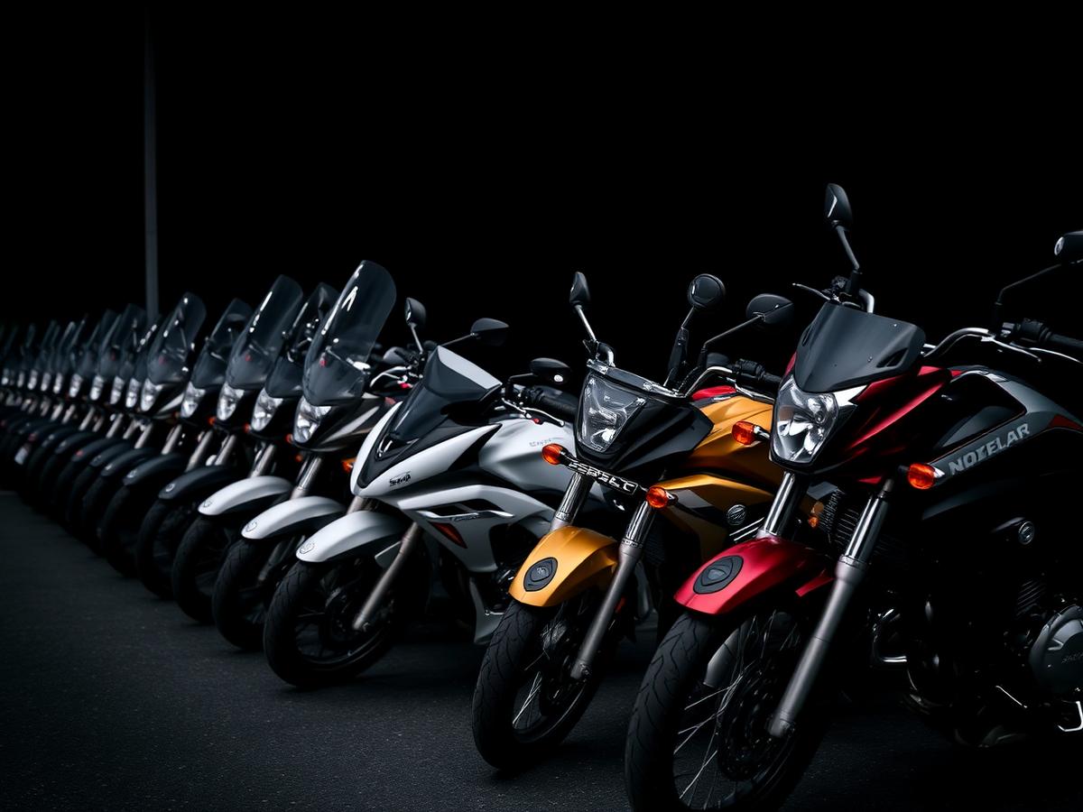 Fila di moto usate esposte nel piazzale della concessionaria